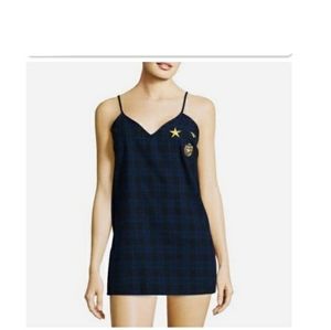 Sam Edelman women's navy plaid side slit chemise